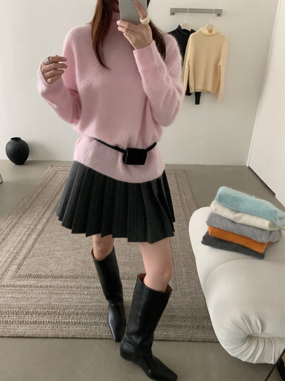 // 95%wool+5%cashmere拉絨工藝小高領針織NT