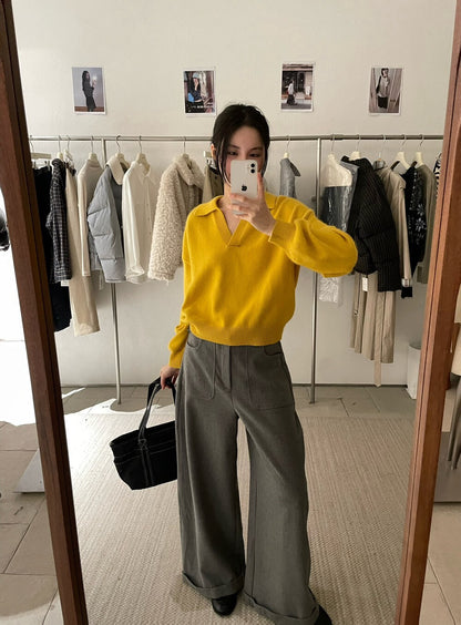 // 8%羊毛高級感小V翻領NT