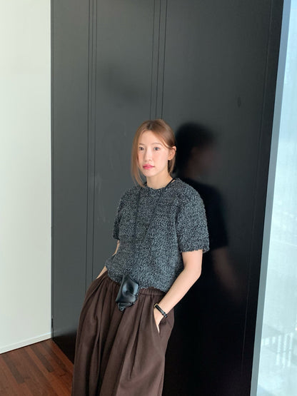 // 粗針織感肌理感5%羊毛短袖NT