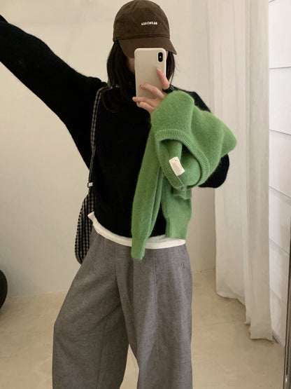 // 軟糯超美色系混兔毛圓領毛衣