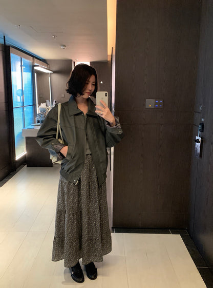 // 經典啞光翻領彷皮外套￼