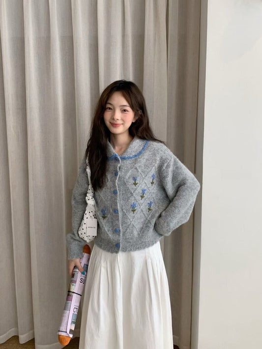 // 18%綿羊毛撞色花邊菱格紋刺繡花CD