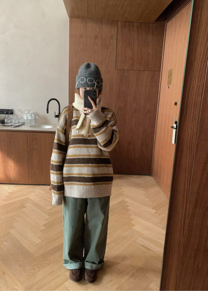 // 10%羊毛復古配色間條毛衣