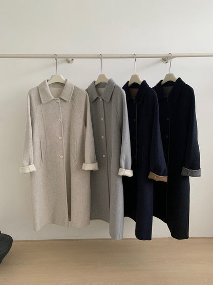 // 極簡高級感翻領100%wool雙面手工羊毛外套