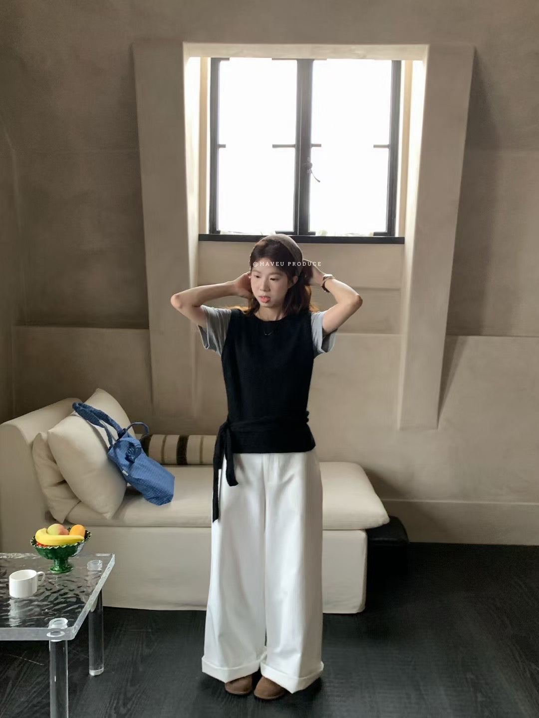 // 絲光羊毛親膚可前後綁帶背心