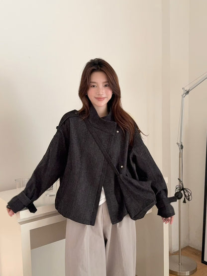 // 超韓立領霧面質感外套