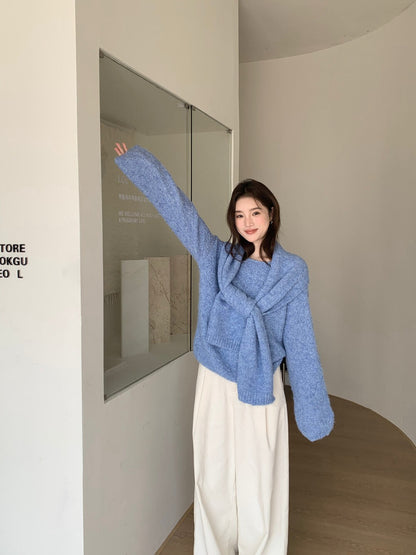 // 慵懶感寬鬆款連頸巾毛衣