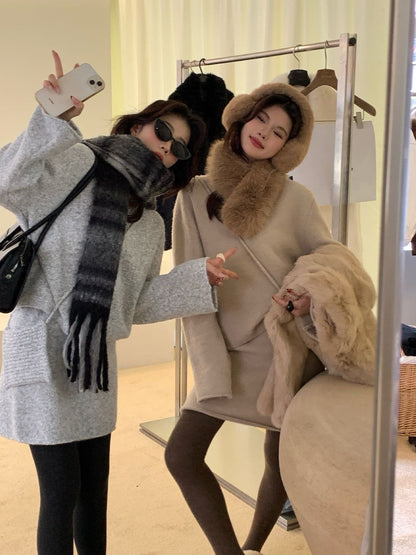 // 超舒服軟糯毛衣+短裙+袋仔三件套