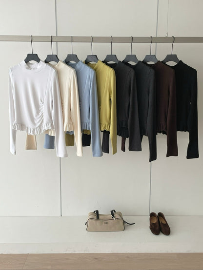 // 設計感皺褶小立領花邊上衣