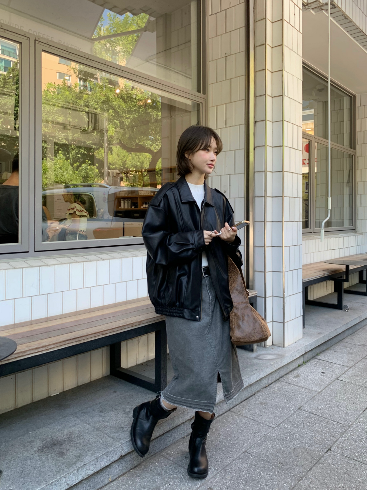 // 復古帥氣彷皮機車外套