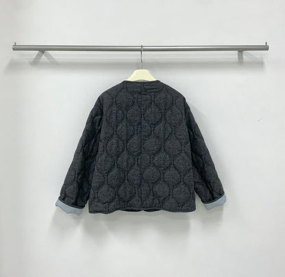 // 30%羊毛袖口拼接燈芯絨菱格夾棉外套