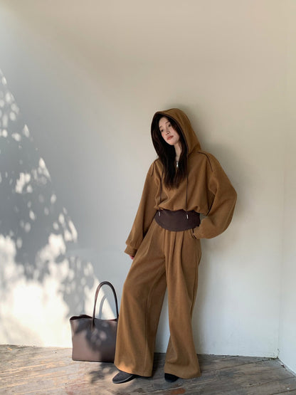 // 假兩件連帽拉鍊上衣+全長褲兩件套