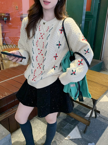 // 特別撞色鈎針圖案毛衣