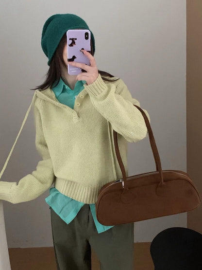 // 顏色超美鈕扣連帽毛衣