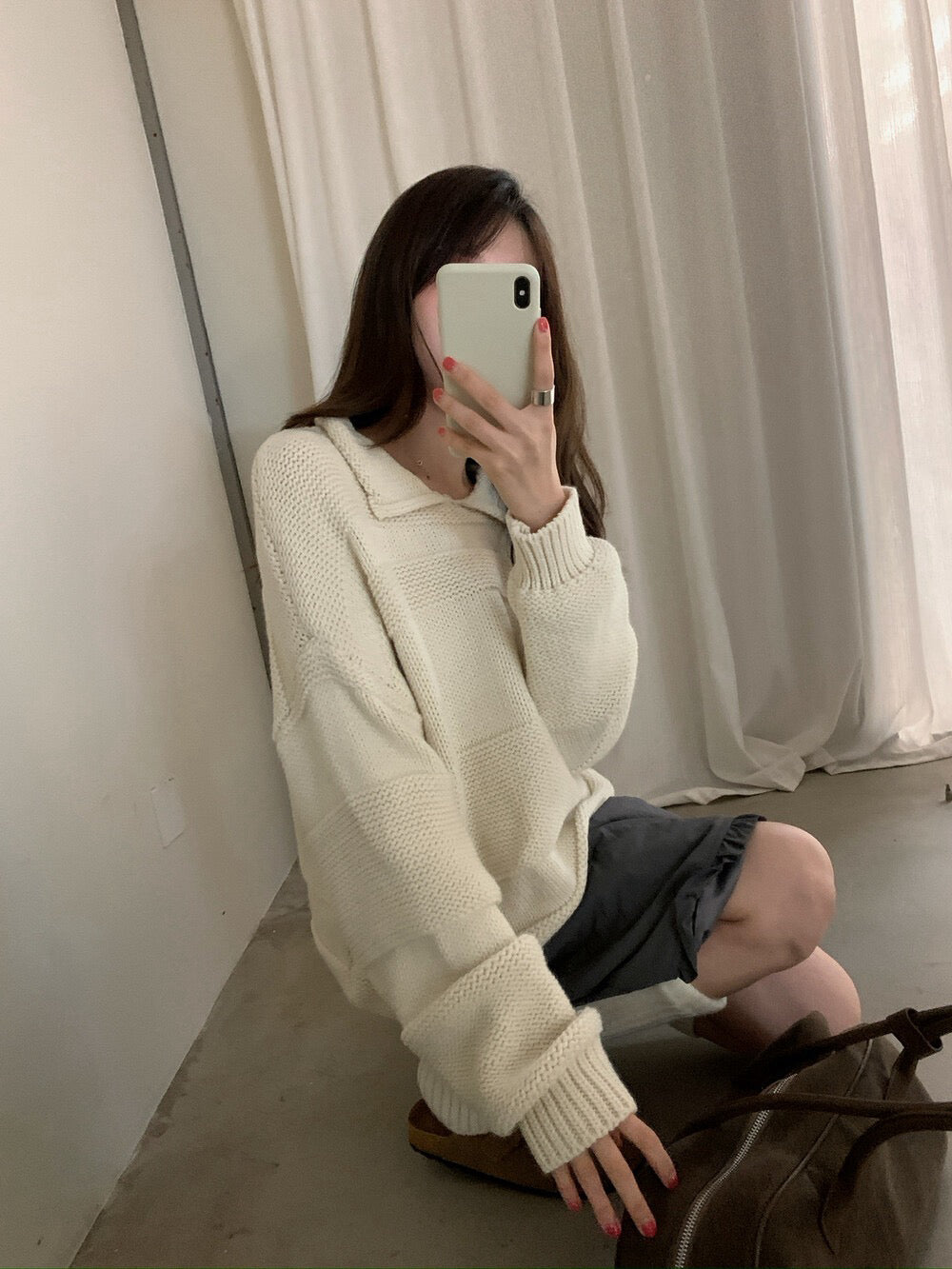 // 超美織紋翻領套頭毛衣