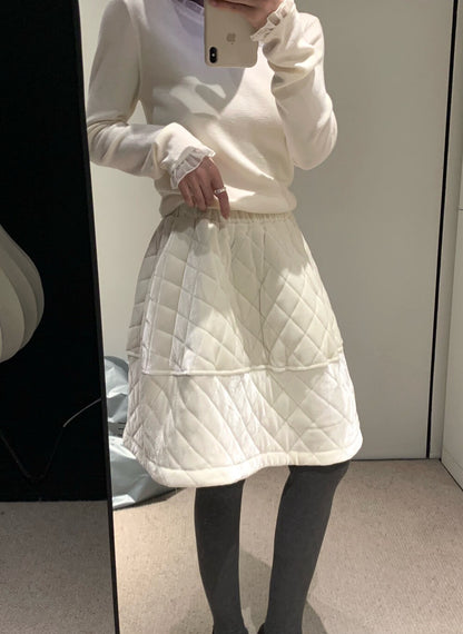 // 減齡款絲絨菱格蓬蓬短裙