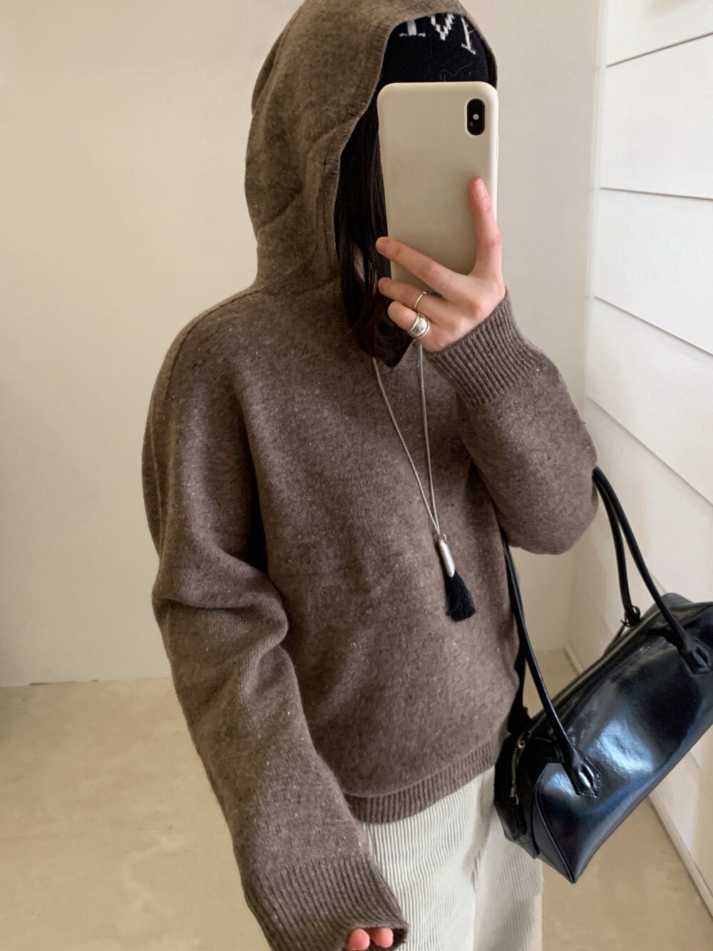 // 98%綿羊毛混點無縫一體連帽NT