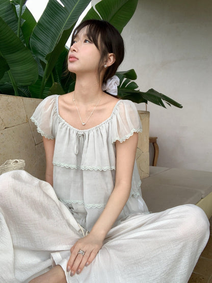 B34 / 超美層層蛋糕lace邊小飛袖BL