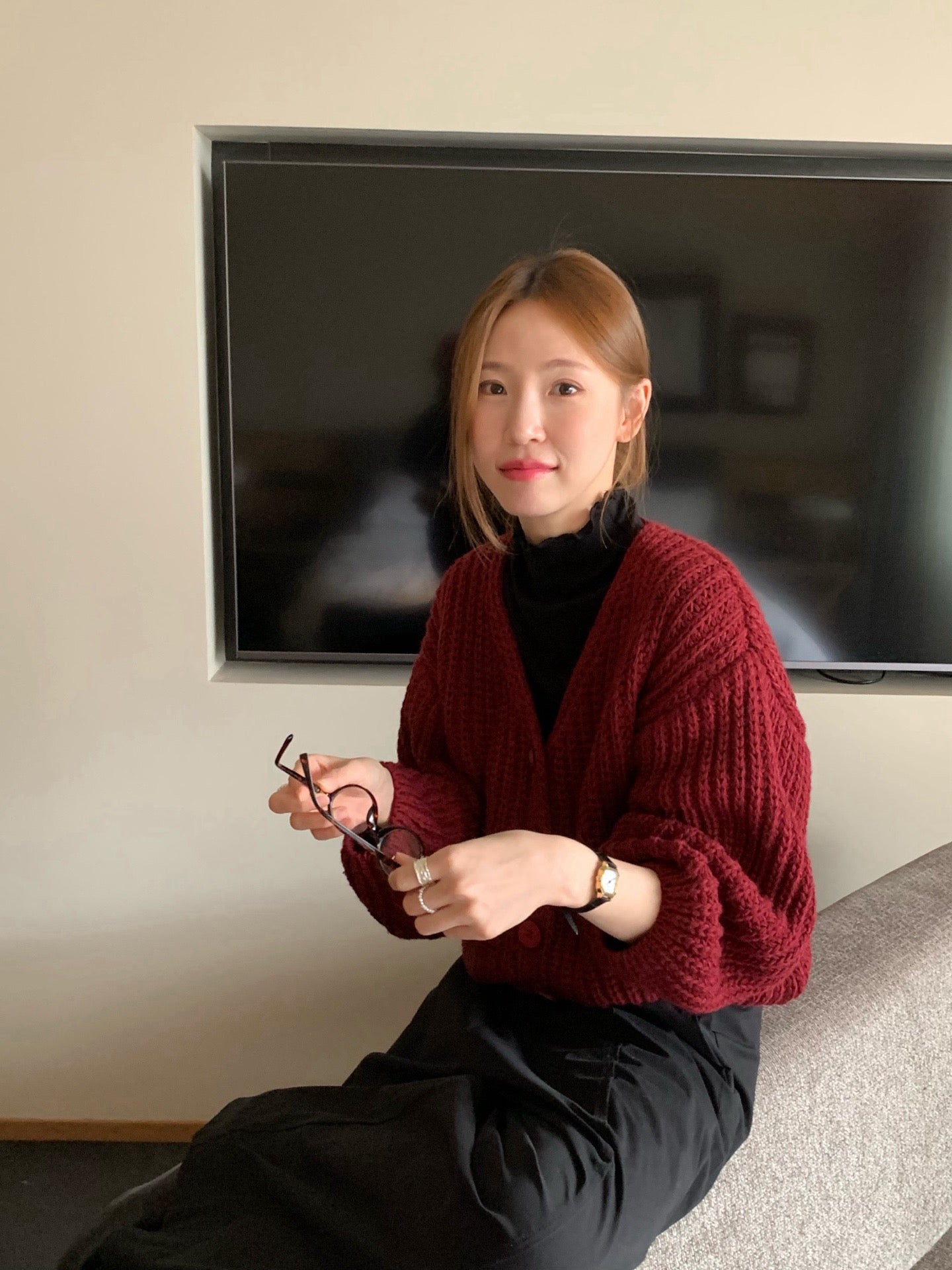 // 復古感粗針織泡泡袖CD