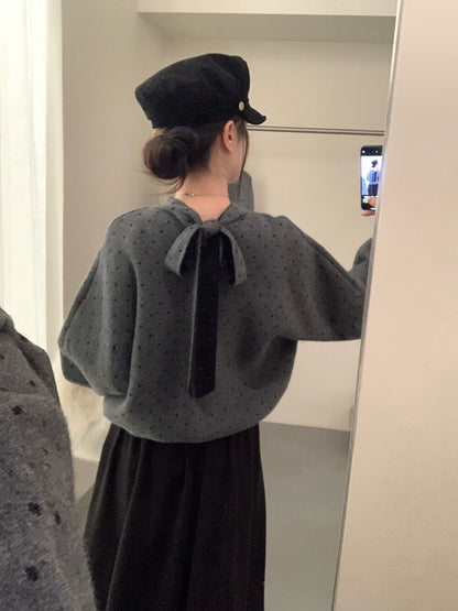 // 20%綿羊毛拼接後綁帶束腳毛衣