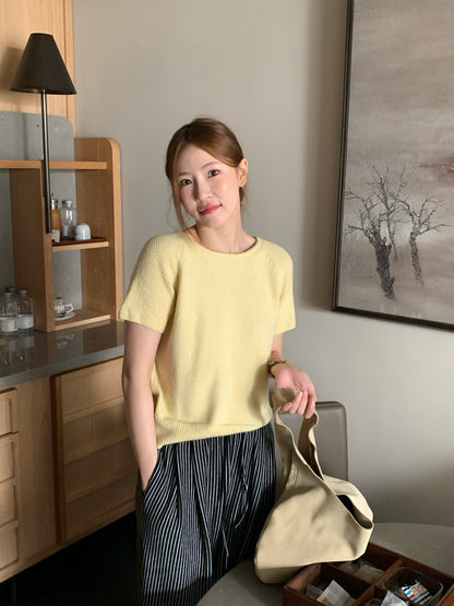 // 拼袖織紋落肩短袖NT