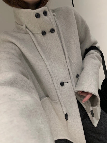 // 100%wool小立領double鈕扣手工外套