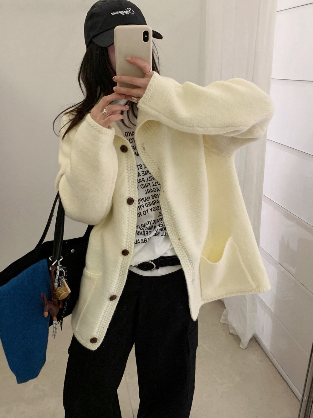 // 小半領口袋排扣中長CD