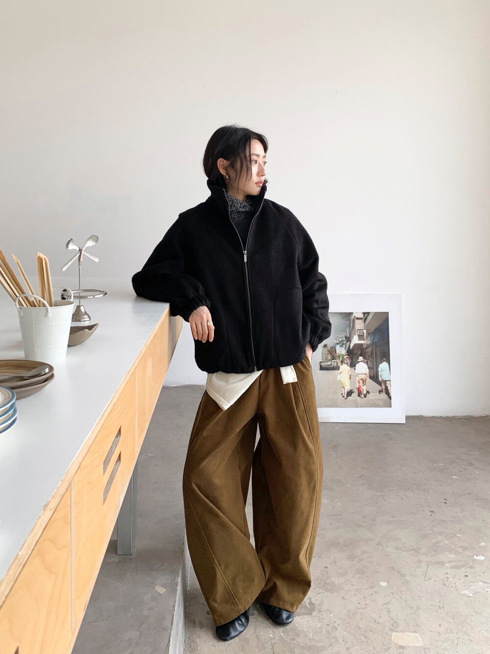 // 休閒風絨毛感夾棉外套