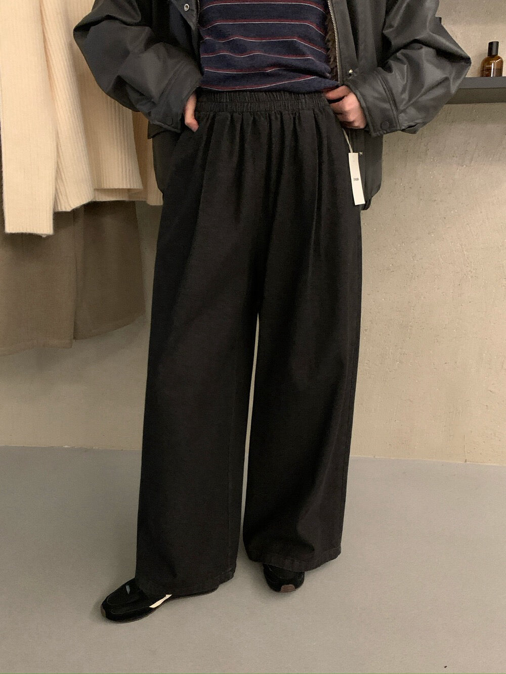 // 復古洗水橡筋腰牛仔棉褲