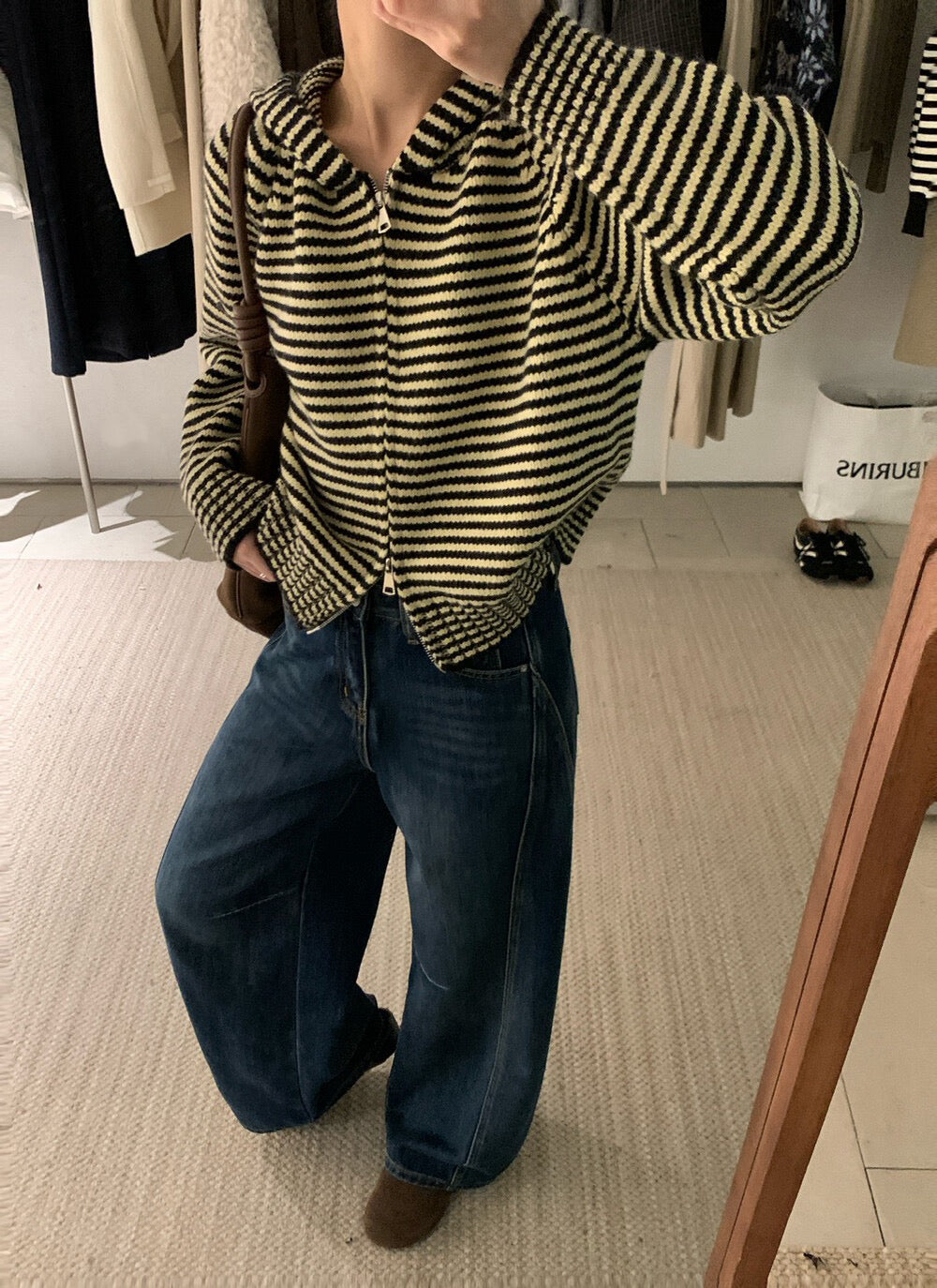 // 軟糯雙拉鍊細間條連帽CD