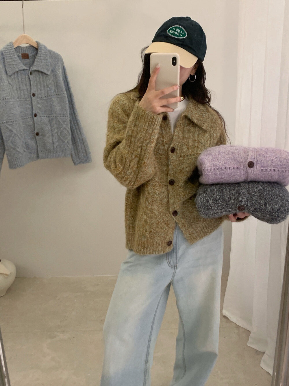 // 8%wool彩紗線菱格麻花翻領CD