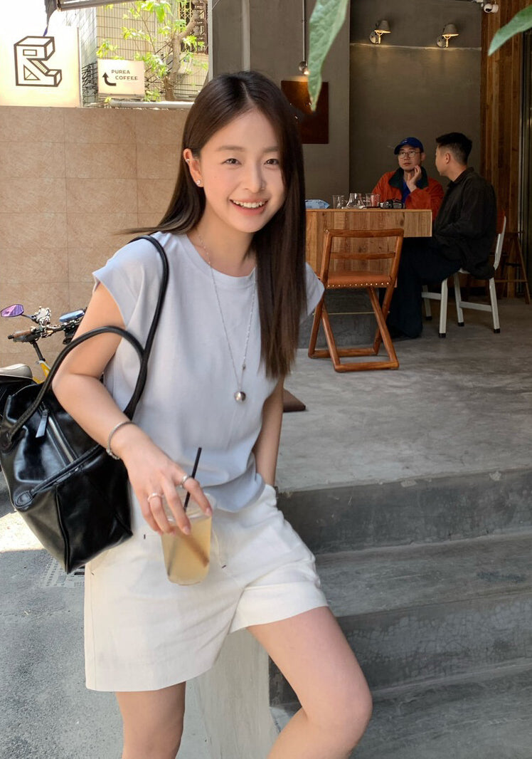 // 遮肩小飛袖lyocell棉TEE