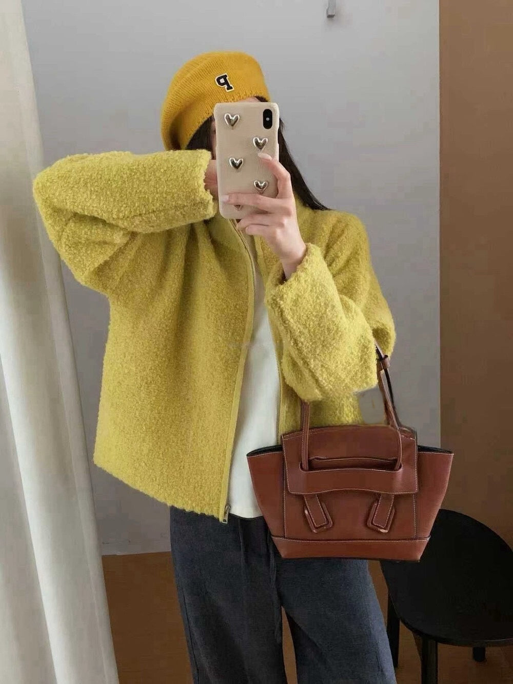 // 30%綿羊毛圈圈毛質感半領拉鍊CD