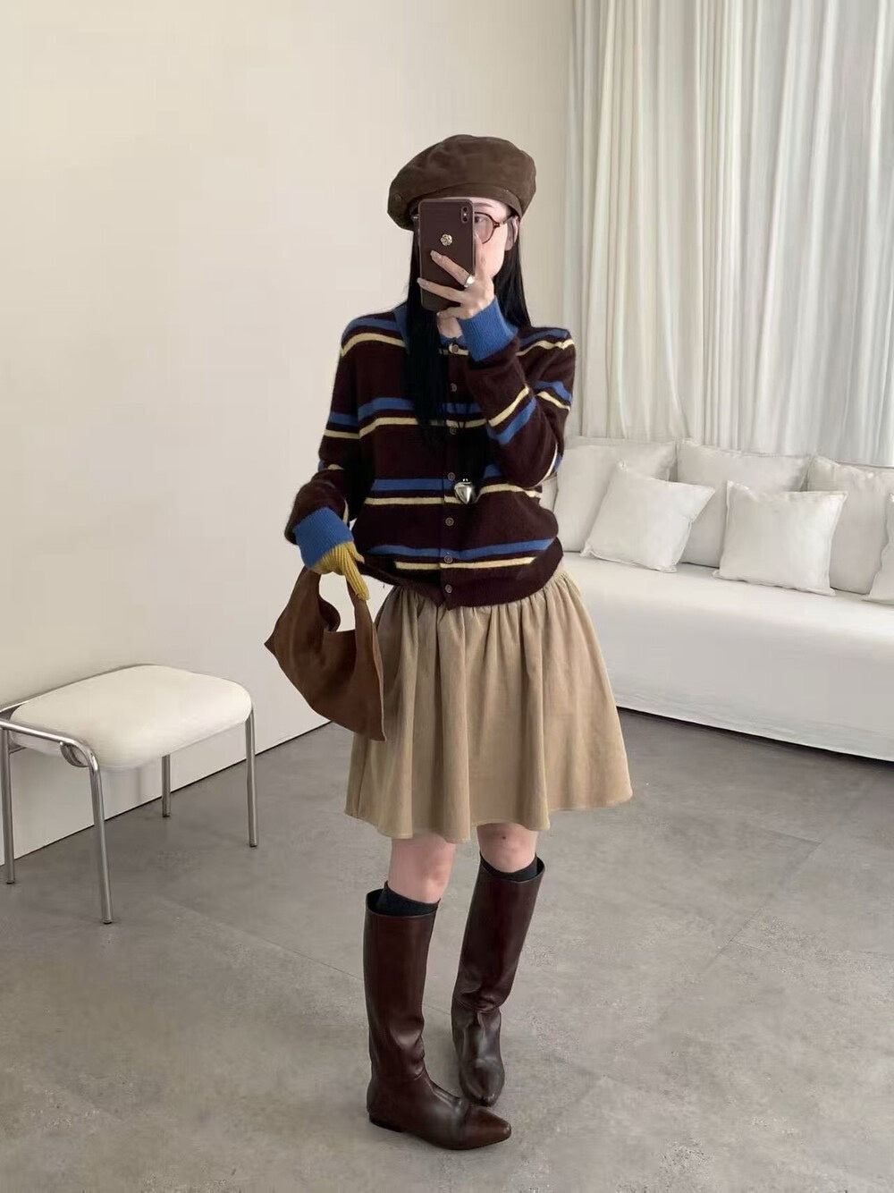 // 超韓復古配色間條開胸NT