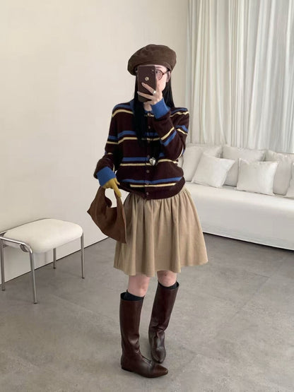 // 超韓復古配色間條開胸NT