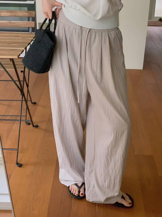 // 免燙舒服涼爽料壓褶全長休閒褲