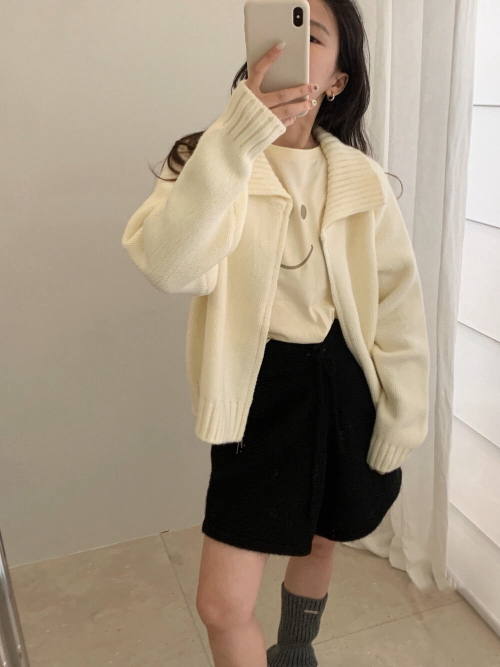 // 直坑紋大翻領上下拉鍊落肩CD