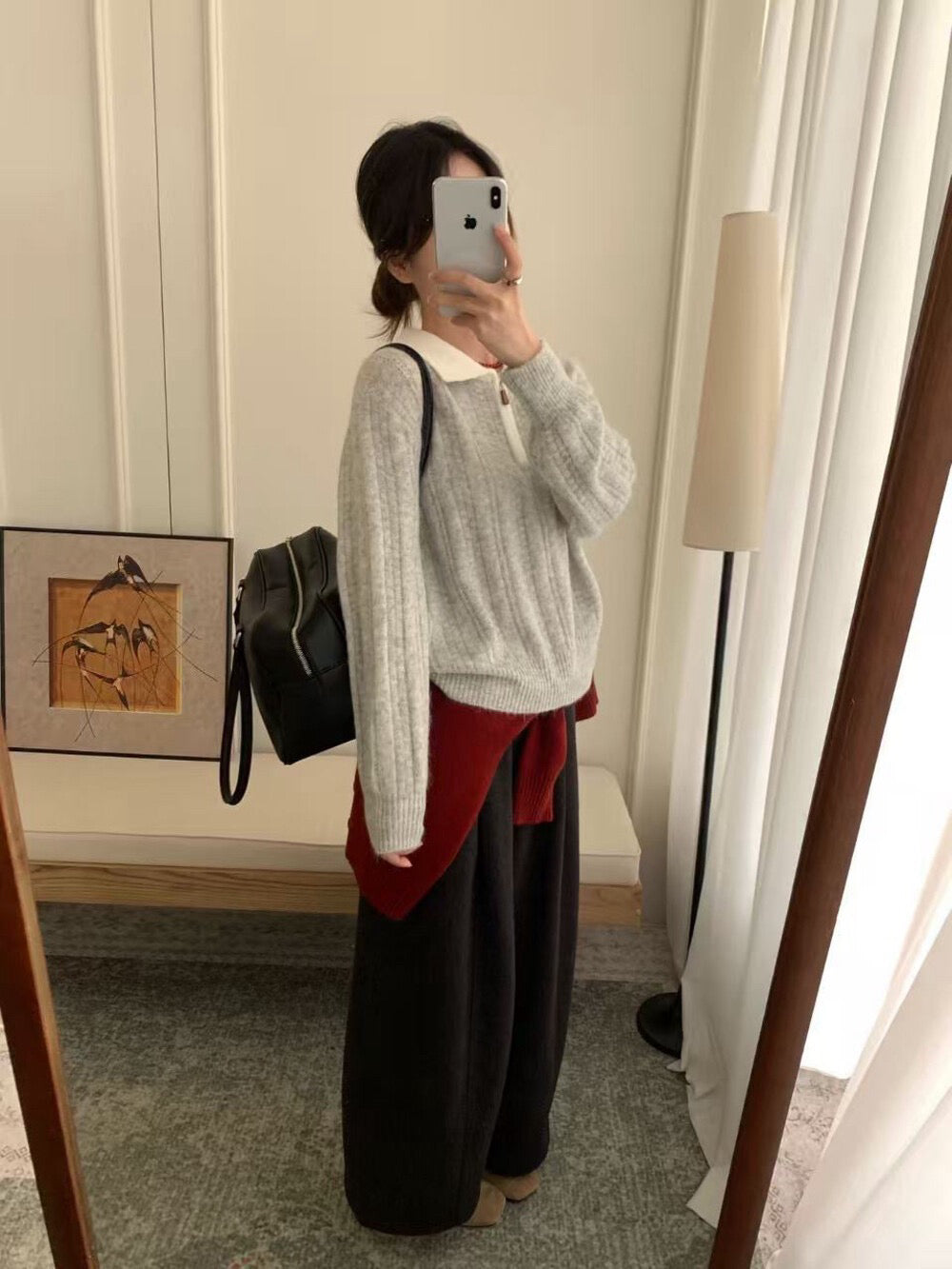 // 50%羊毛+10%兔絨軟糯撞色拉鍊polo NT