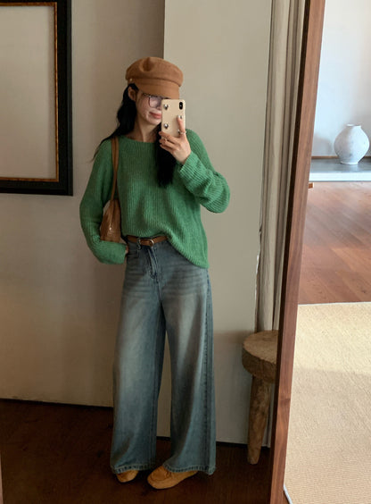 // 復古洗水色直筒牛仔褲