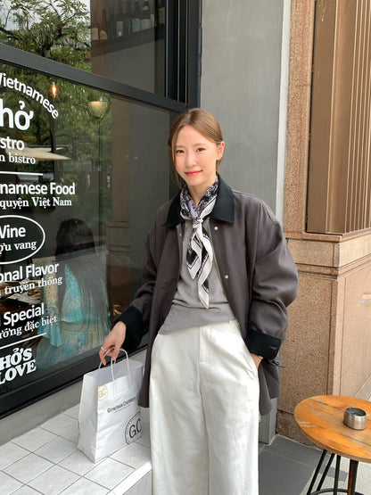 // 經典款撞色領口中長款trench coat