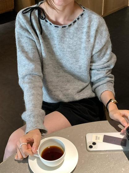 // 精緻撞色穿繩蝴蝶結毛絨感NT