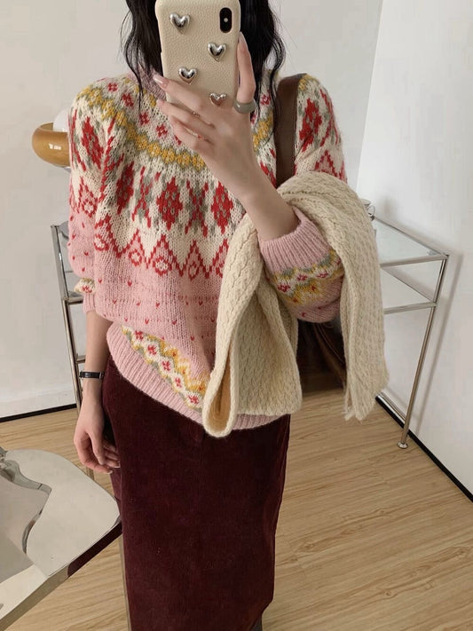 // 30%綿羊毛復古提花毛衣