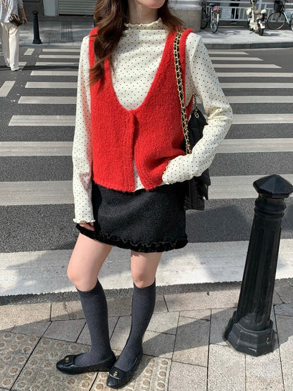 // 馬卡龍色色V領針織背心