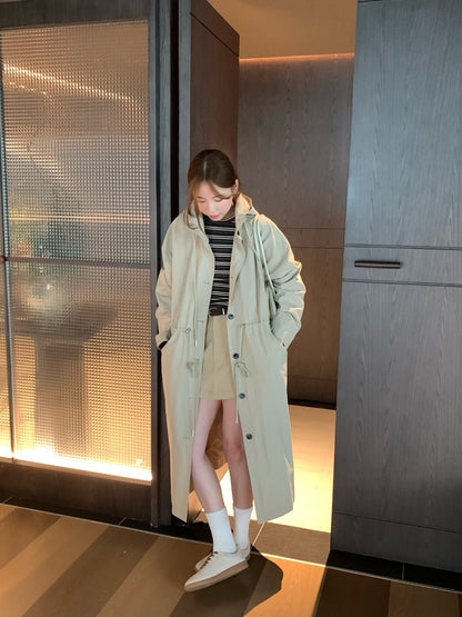 // 可束腰帥氣連帽長外套