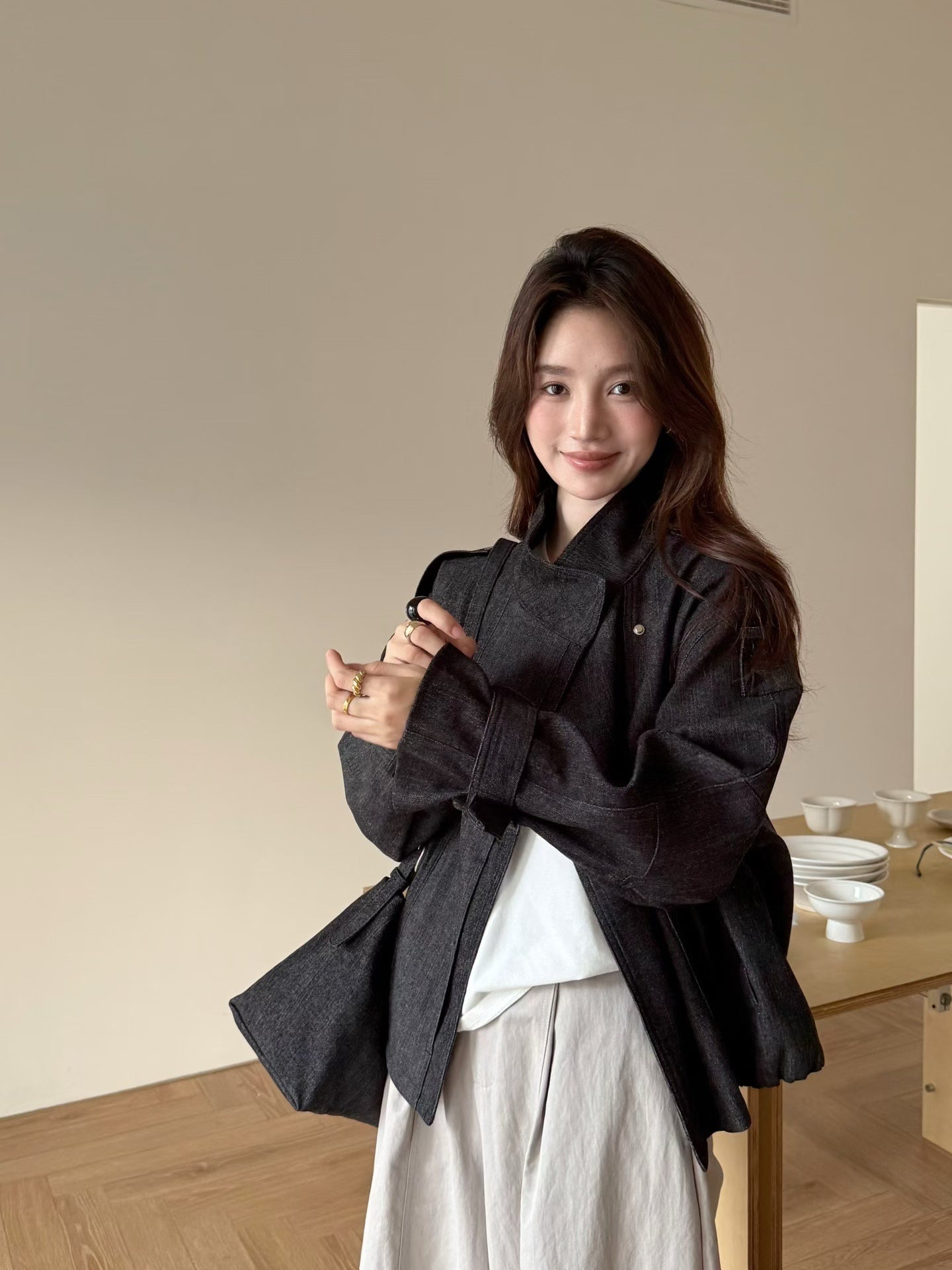 // 超韓立領霧面質感外套