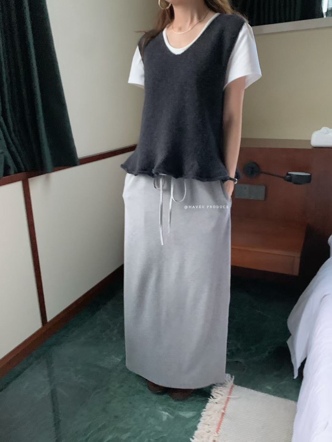 // 超美荷葉花邊腳針織背心