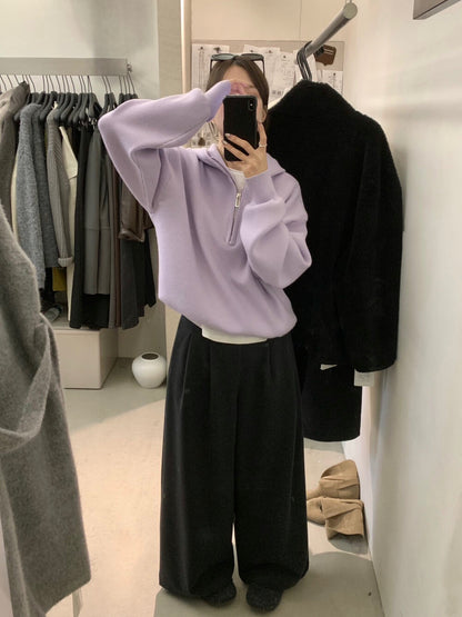 // 經典半拉鍊連帽混羊毛毛衣