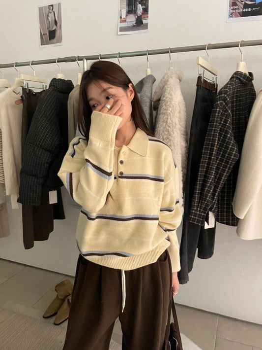 // 鈕扣polo翻領拼間針織NT