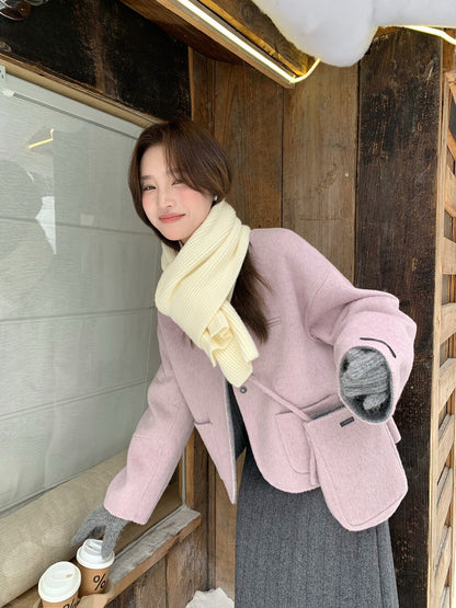 // 100%羊毛弧邊口袋特別鈕扣手工外套(連袋仔)