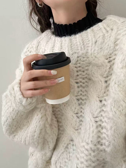 // 20%wool粗棒針麻花慵懶毛衣